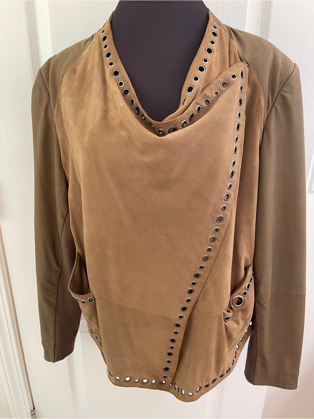 Neiman Marcus Exclusive Suede Leather Knit Jacket